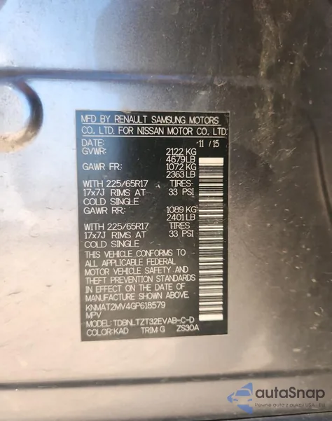 2016 Nissan Rogue S from USA, damaged, VIN KNMAT2MV4GP618579